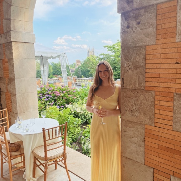 Elegant Yellow Pleated Dress - Picture 3 of 4